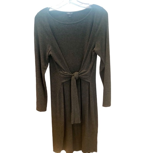 J Jill Wearever Collection Career Charcoal Tie Front Knee Length Dress Medium - Picture 2 of 10